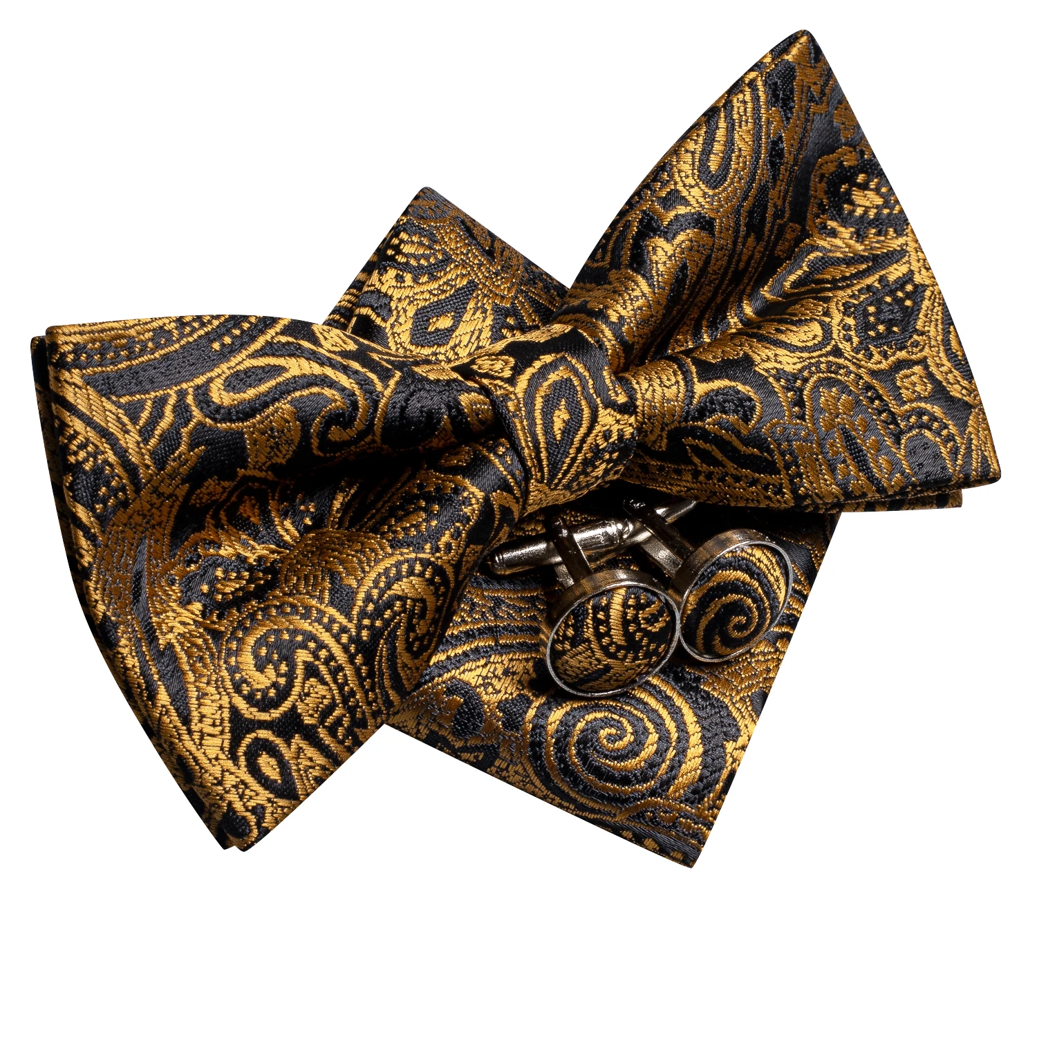 Dropshipping Jacquard Silk Mens Bow Tie Hanky Cufflinks Set Pre-tied Butterfly Knot Bowtie Wholesale for Male Wedding Business