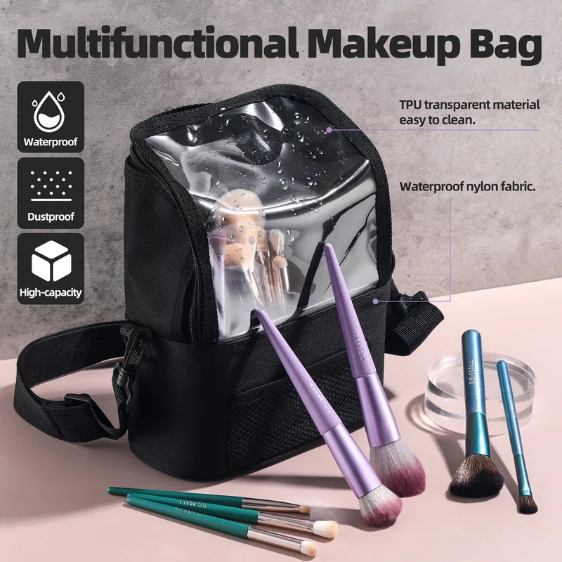 New Black Detachable Cosmetic Bag Single-Shoulder Crossbody Hand-Held Waist Bag for Storing Brush Bags