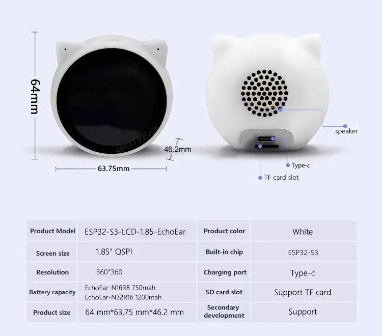 ESP32 S3 1.85inch LCD EchoEar AI Development Board with Touch Deekseep AI Cute Cat Pet Chatting Robot N32R16 image 6
