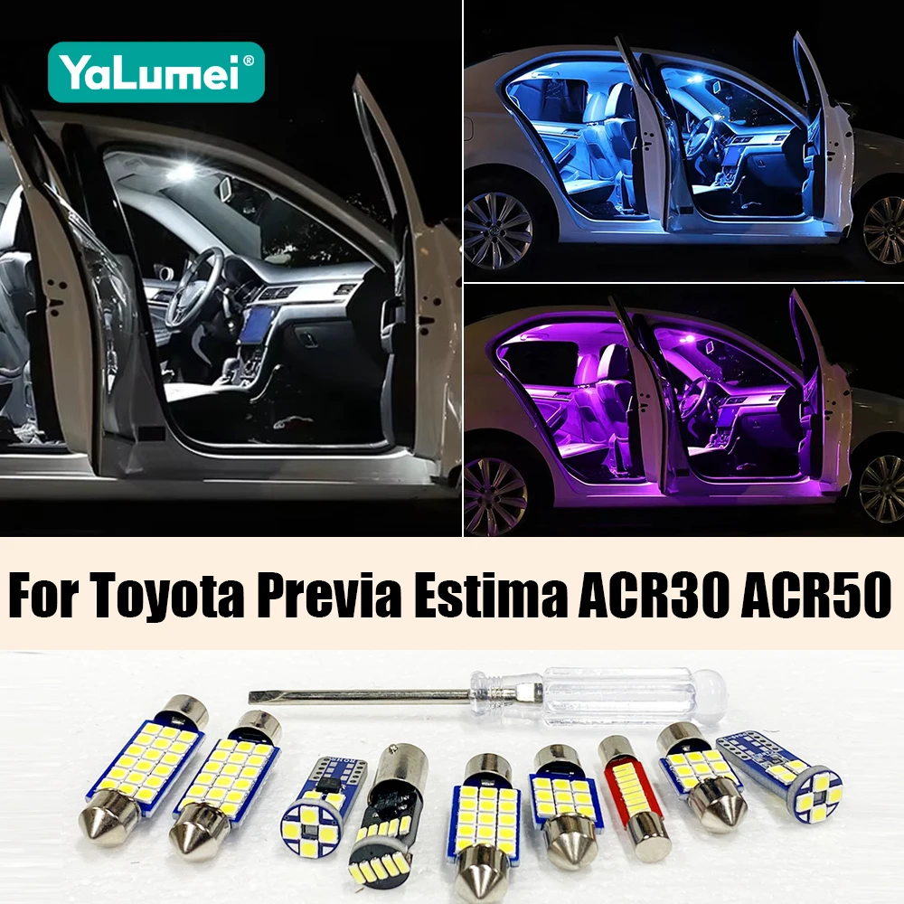 Für Toyota Previa Estima ACR30 ACR50 2000-2019 9-teiliges 12V Auto-LED-Lampen-Set Innenraumleselampe Türbeleuchtung Kofferraumbeleuchtung Zubehör