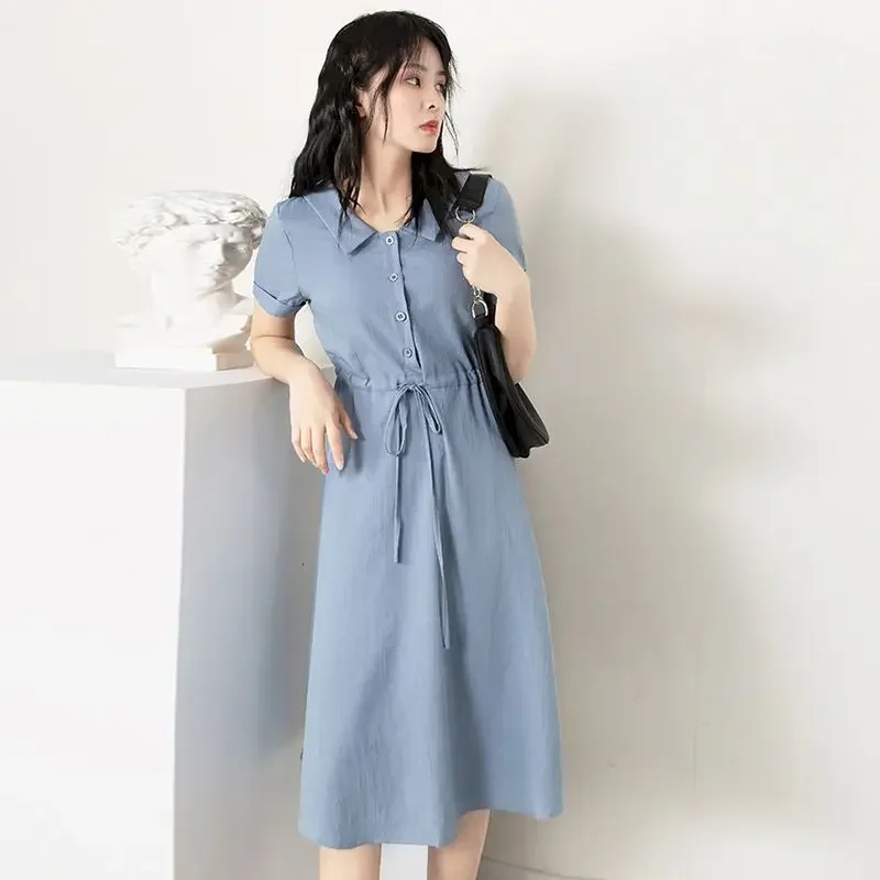 القطن فستان كتان المرأة تصميم الأزياء قميص بولو فساتين عادية فضفاض الخصر الفرنسية كيكيو فستان كبير الحجم 2024 الصيف الاتجاه رقيقة