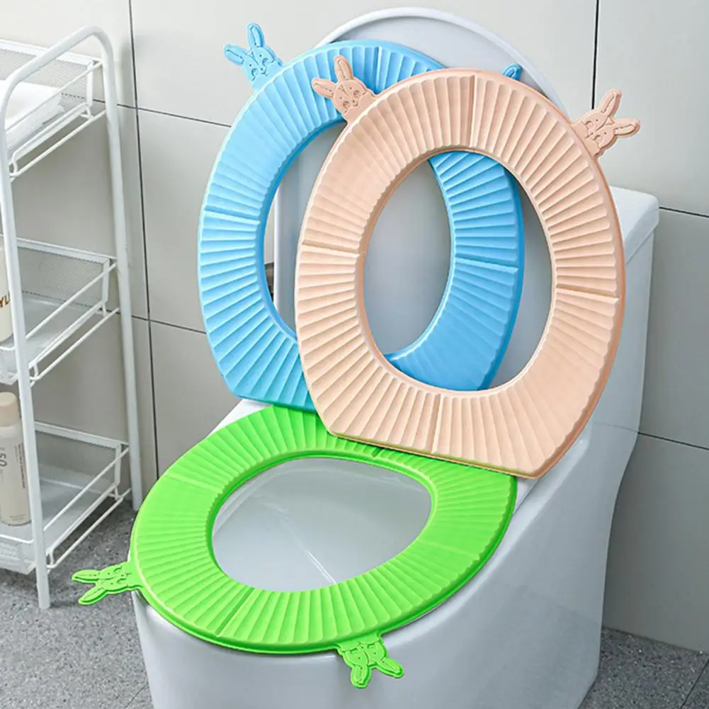 Toilet Mat U/O Shape Universal Waterproof Keep Warm With Dual Handle Cartoon Rabbit Head Folding Toilet Seat Pad Closestool Home