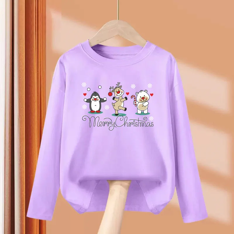 2025, Weihnachts-Tier-T-Shirt für Kinder, langärmeliges Cartoon-Shirt für Babys, Jungen und Mädchen, Frühlings- und Herbst-Tops