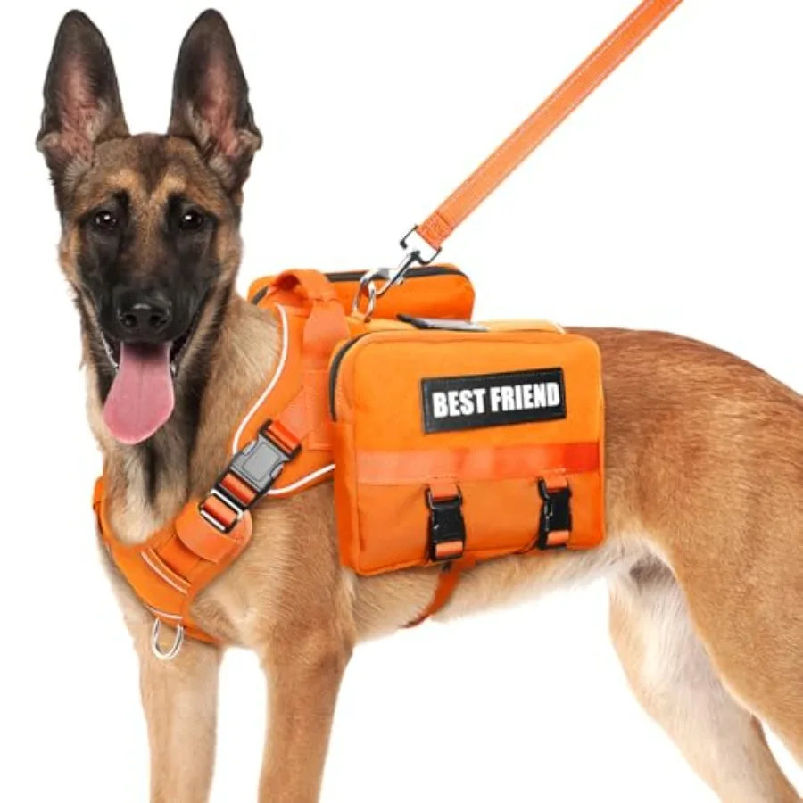 

Рюкзак-шлейка и поводок для собак крупных пород: жилет для собак со съемными боковыми карманами, ручкой и металлическими клипсами без натяжения для походов