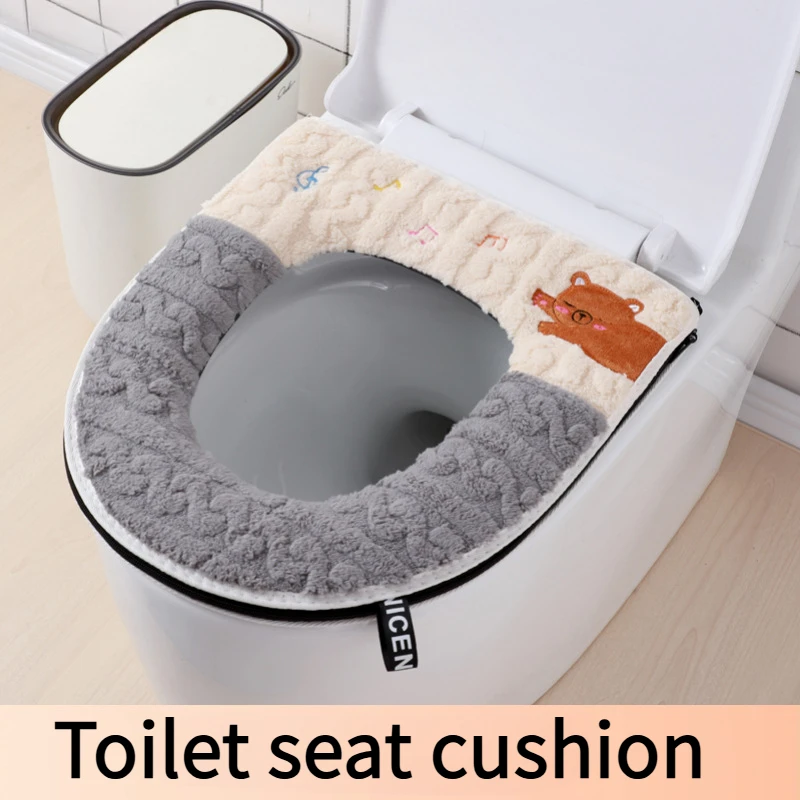 2025 New soft Toilet Seat pad Autumn Winter Thick Warm Universal Toilet Cushion Toilet Mat Zipper Embroidery Cartoon Household