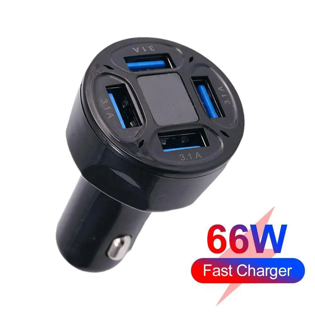 4 Ports USB 3.0 Car Charger 66W Fast Charging Quick Charge Car Mobile Phone Charger Adapter For IPhone 14 13 Mi