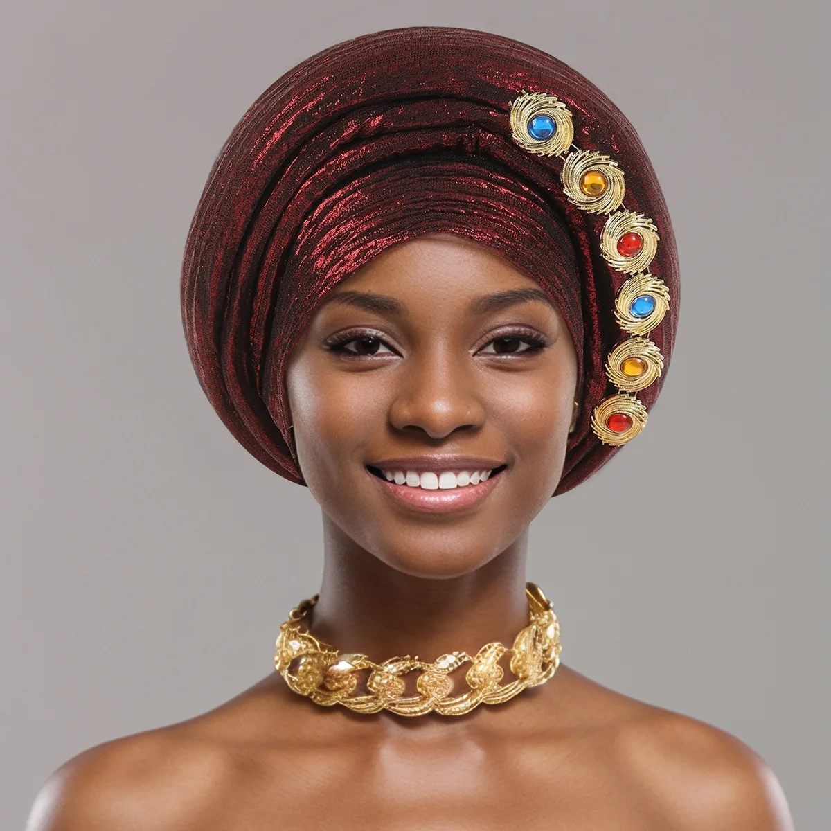 Gorro envolvente para la cabeza con diamantes, Hijab musulmán, pañuelo para la cabeza, sombrero africano Auto Gele, turbante para mujer, sombrero de boda nigeriano ya hecho