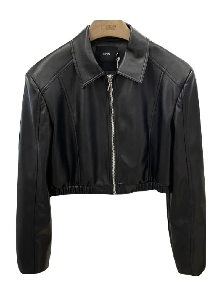 블랙 지퍼 크롭 가죽 재킷 여성 펑크 스타일 모토 바이커 가죽 재킷 여성 한국 패션 하이 스트리트 코트 2025 루즈핏