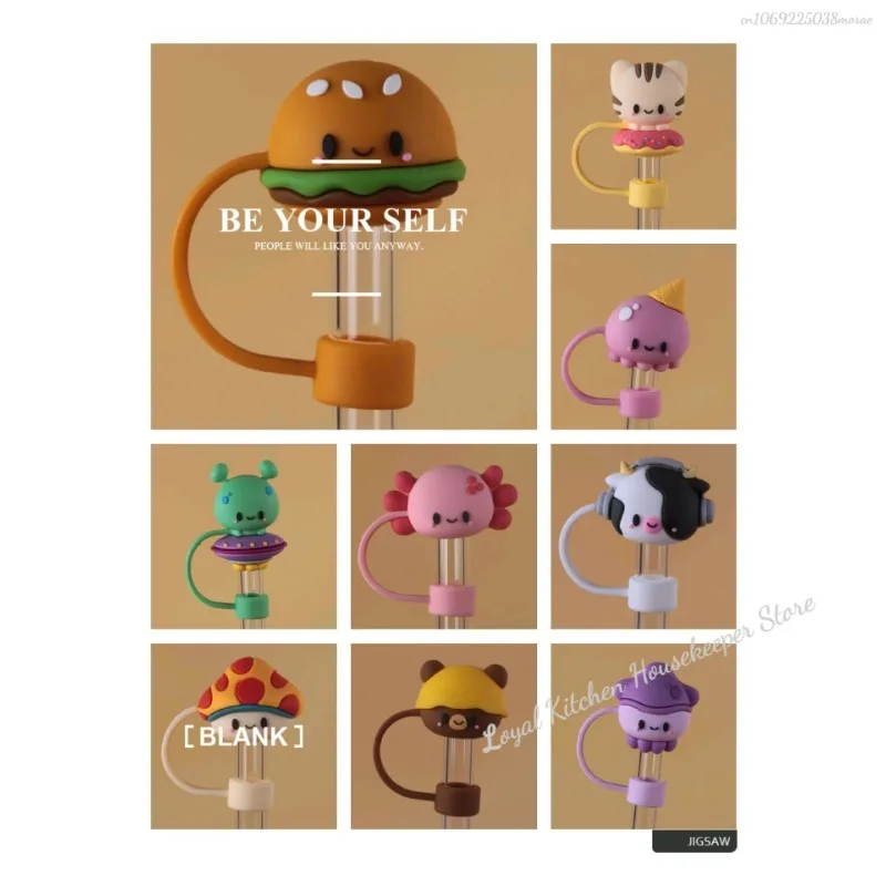 1PC Silicone Sealing Straw Plug Reusable Drinking Dust Cap Cartoon Plugs Tips Cover Suit Kitchen Cup DIY Accessories