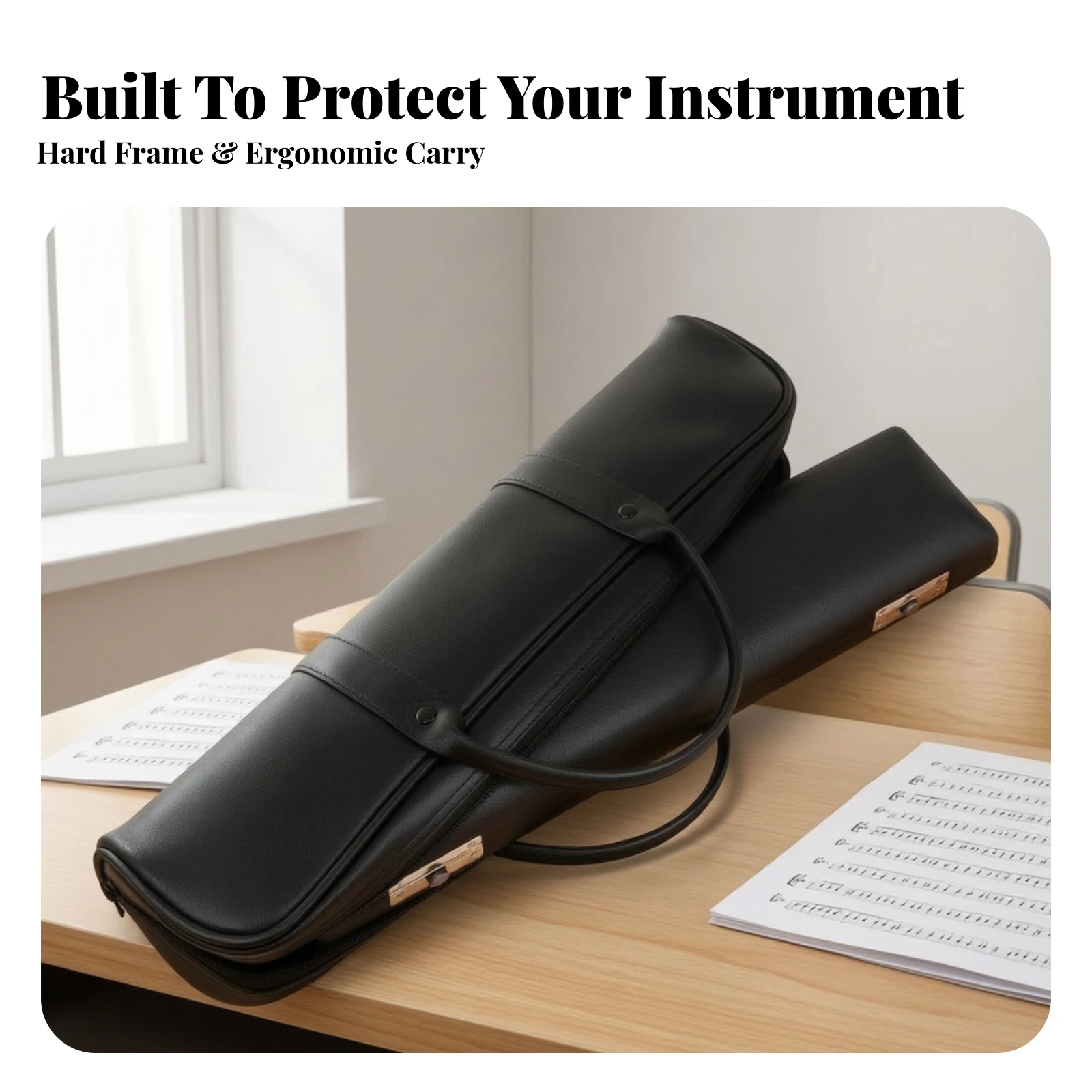 Leather Flute Case with Hand-Carry Bag Portable 16-Hole Flute Case Long-Lasting Spacious for Music Students, Performances