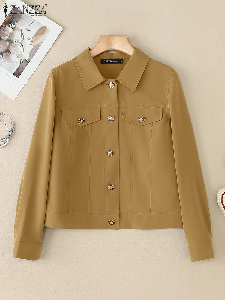 

2025 ZANZEA Elegant Long Sleeve Lapel Neck Jackets Autumn Women Jackets Coats Thin Coat Solid Button Down Office Outwears Femme