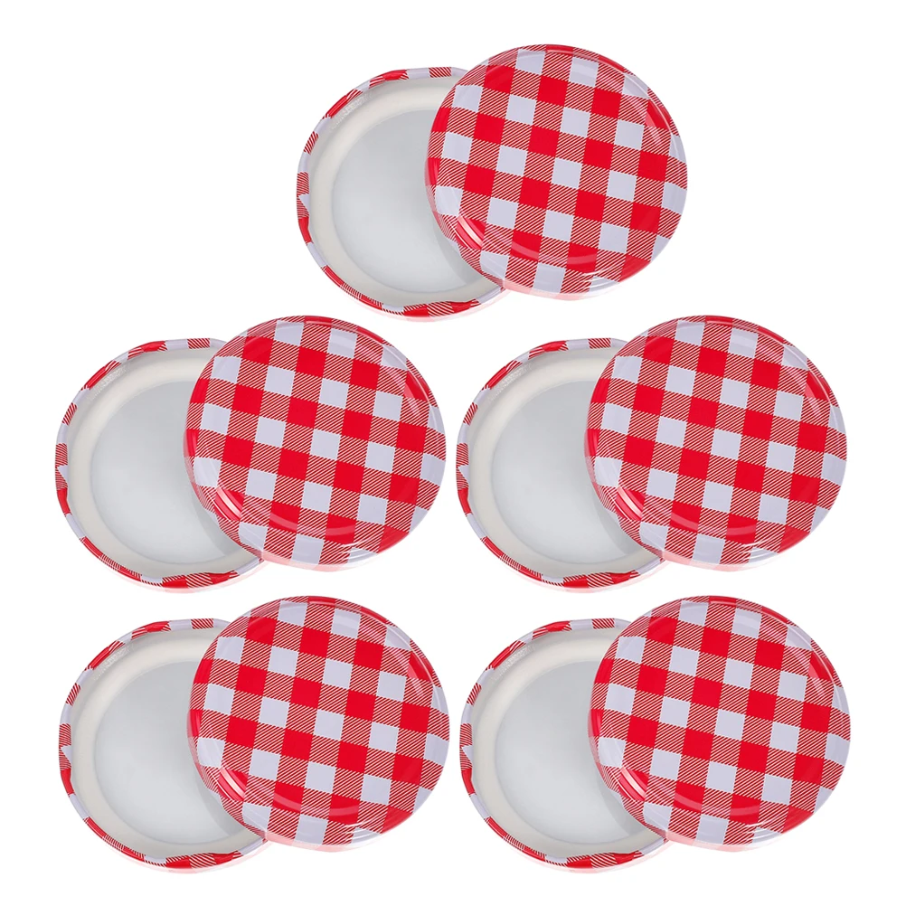 

10pcs Bottle Cap Accessories Checkered Metal Split Lids For Jam Jelly Honey Pickle Chutney Canning Jars Wide Mouth Reusable Leak
