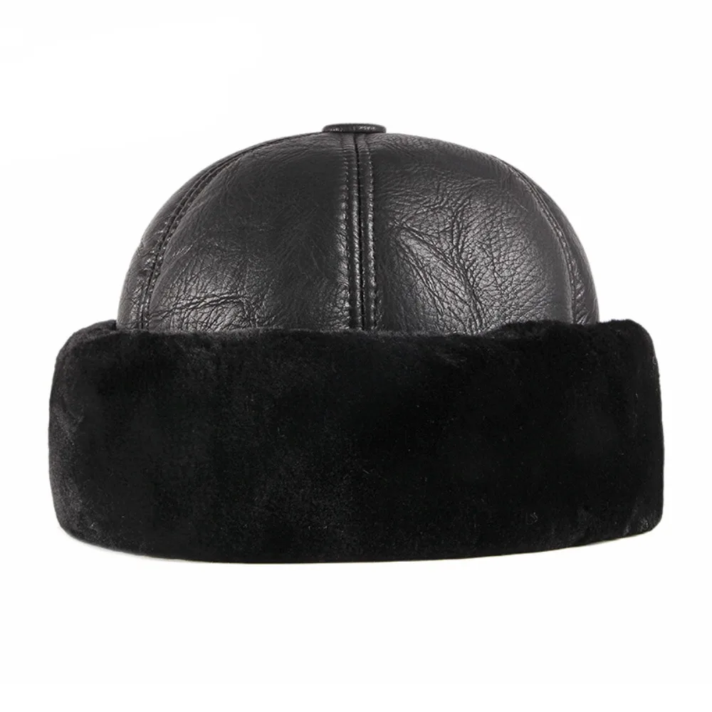 

Warm Thick Winter Hat Fur Leather Fleece Lined Windproof Snow Ski Cap Black Russian Hats Winter