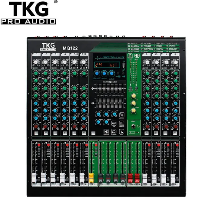 TKG MQ122 12 ช่องกลางแจ้ง 48v Phantom Power USB BT ประสิทธิภาพอุปกรณ์เสียง dj mixer เสียงระบบจีน dj mixer
