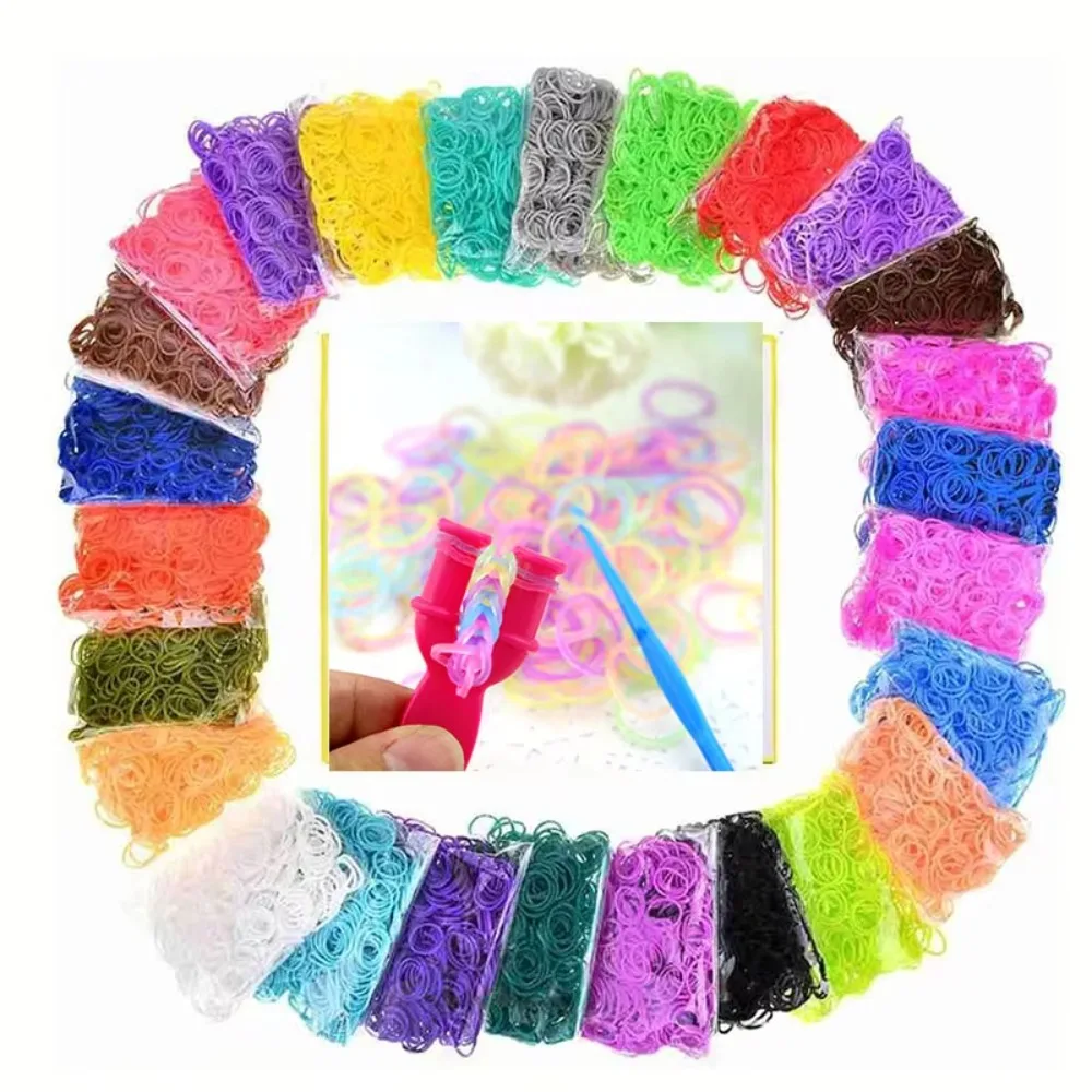 600 Pcs/bag Rubber Band Weaving Girl DIY Hand Knitting Rainbow  Machine  Loom Bracelet Kit Loom Bands