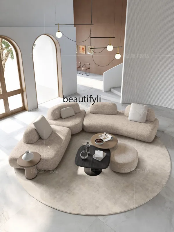 Italian Minimalist Large Flat Villa Living Room Studio B & B Activity Backrest Straight Corner Combination Fabric Sofa