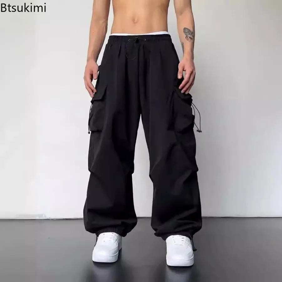 New Men's Loose Casual Cargo Pants Multi-pocket High Waist Wide-leg Baggy Pants Trend Streetwear Quick Drying Sweatpants for Men