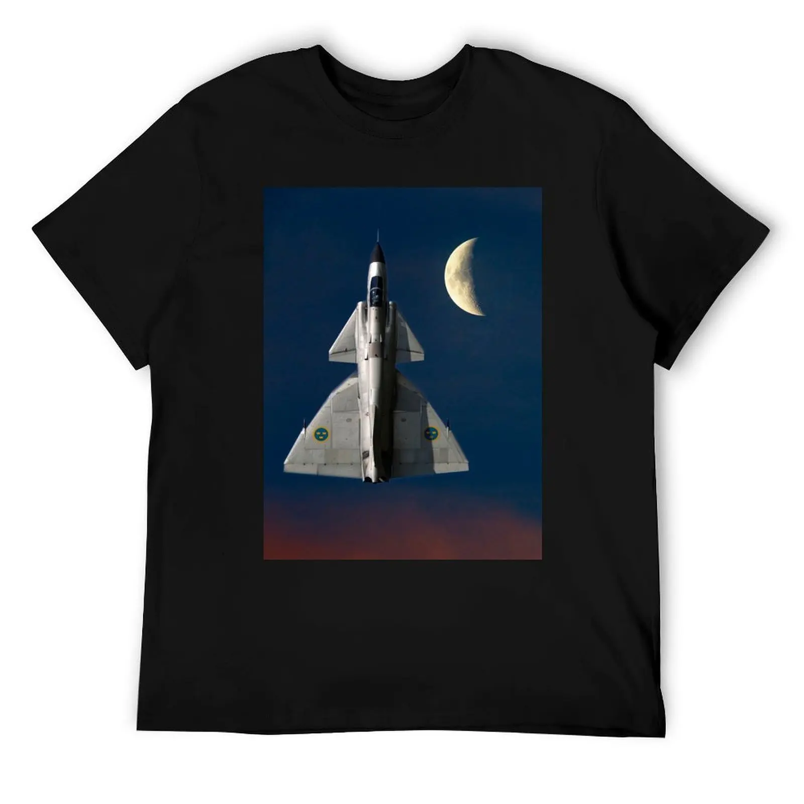 

Футболка SAAB Viggen and The Moon, мужские футболки с рисунком, футболки с аниме для мужчин, футболка
