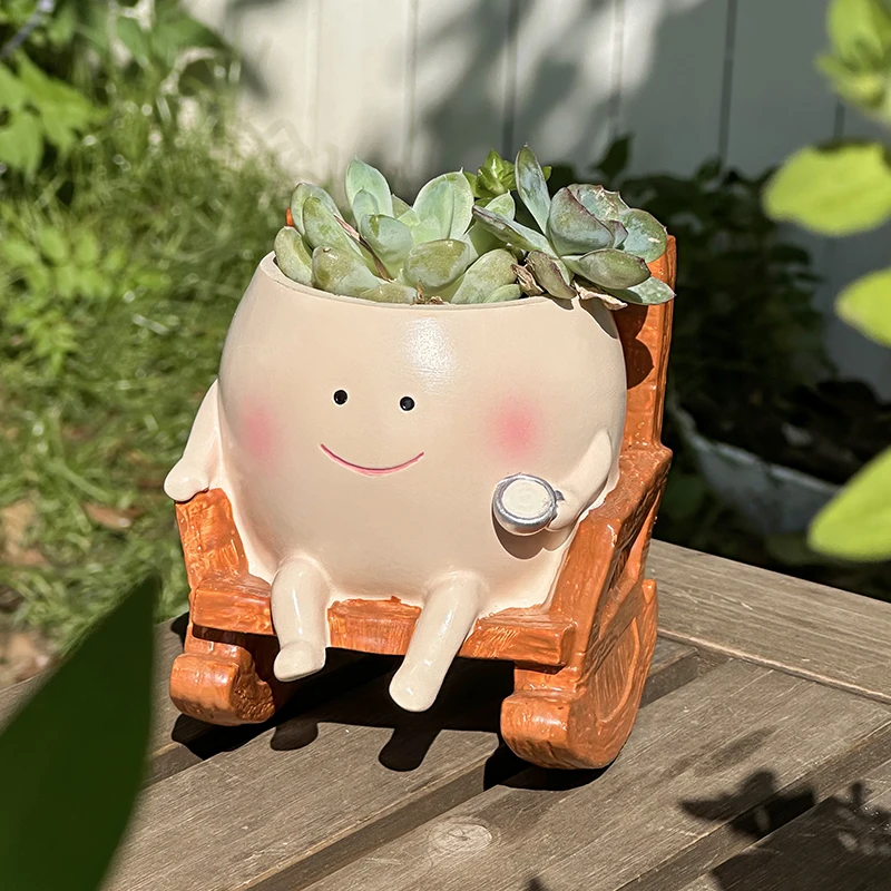 Stylish Cute Cartoon Ghost Resin Succulent Planter Pot Rocking Chair Shaped Flower Pot for Home Office Desk Decor Gift Idea - view 5