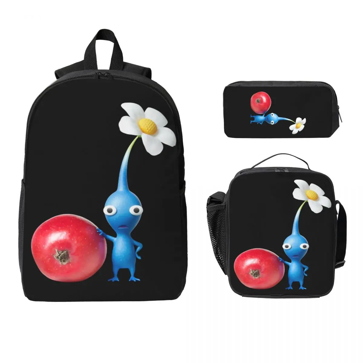 

Рюкзак Pikmin, студенческий рюкзак для мальчиков и девочек, школьная сумка, сумки на плечо для ноутбука, 3 шт., изолированная сумка для обеда, пенал