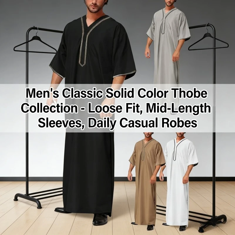2026 New Muslim Middle Eastern Arab Malaysian Men's Loose Long Robe Button-Up Shirt