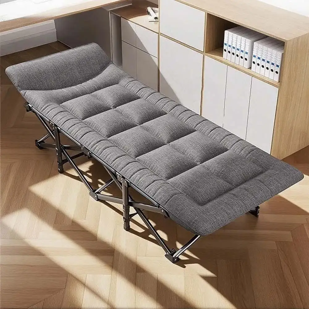 Lit de camping pliable robuste, capacité maximale 200 kg, lit d'extérieur portable avec oreiller en coton confortable, lit de camp X-Structure sans assemblage pour adultes, voyage, invités, sommeil, chaise longue pliable avec sac de rangement pour patio et plage