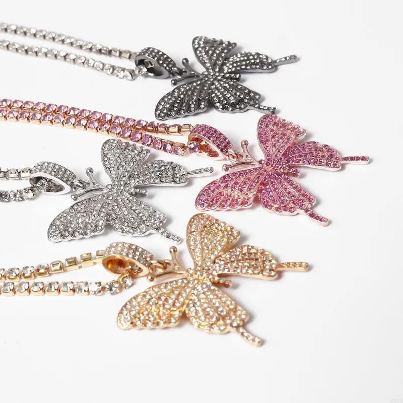 Sparking Fully Crystal Pave for Butterfly Pendant Necklace Fashion Jewe