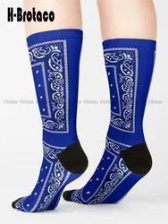 Bandana Royal Blue Socks Tall Socks For Women Harajuku Retro Street Skateboard Socks Teen Youth Socks 360° Digital Print Casual