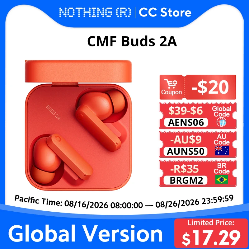 Versão Global CMF by Nothing Buds 2A Fones de Ouvido Sem Fio Intra-auriculares com Driver de 12.4mm, ANC de 42dB, 4 Microfones HD, Longa Duração da Bateria, Baixa Latência, Bluetooth 5.4