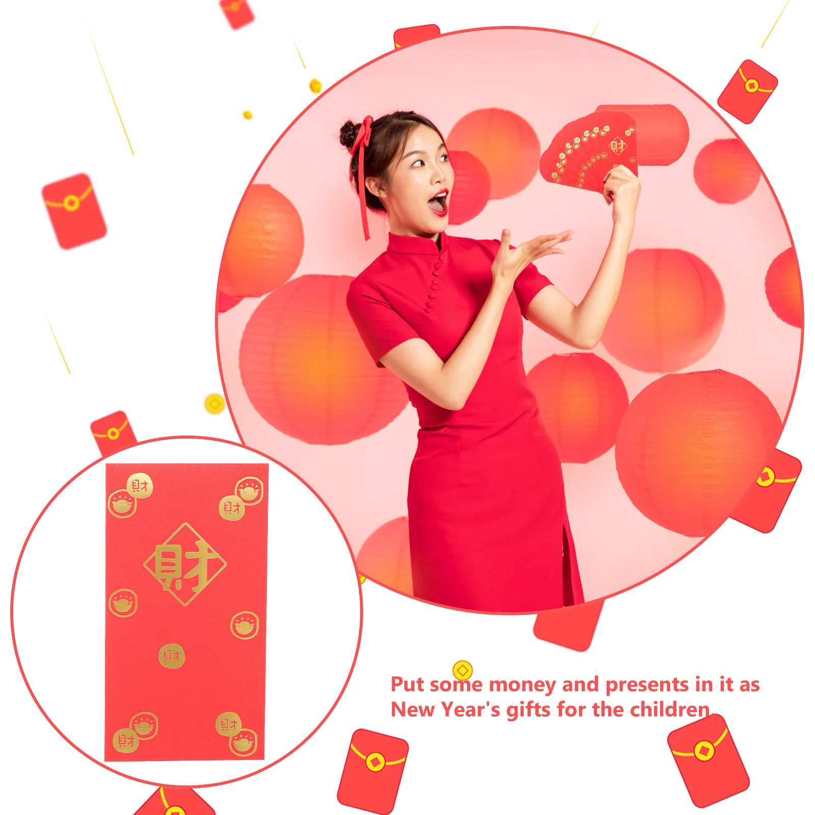 

10Pcs Chinese Red Envelopes Traditional Lucky Money Packets for Spring Festival New Year Wedding Birthday Celebration Paper Red