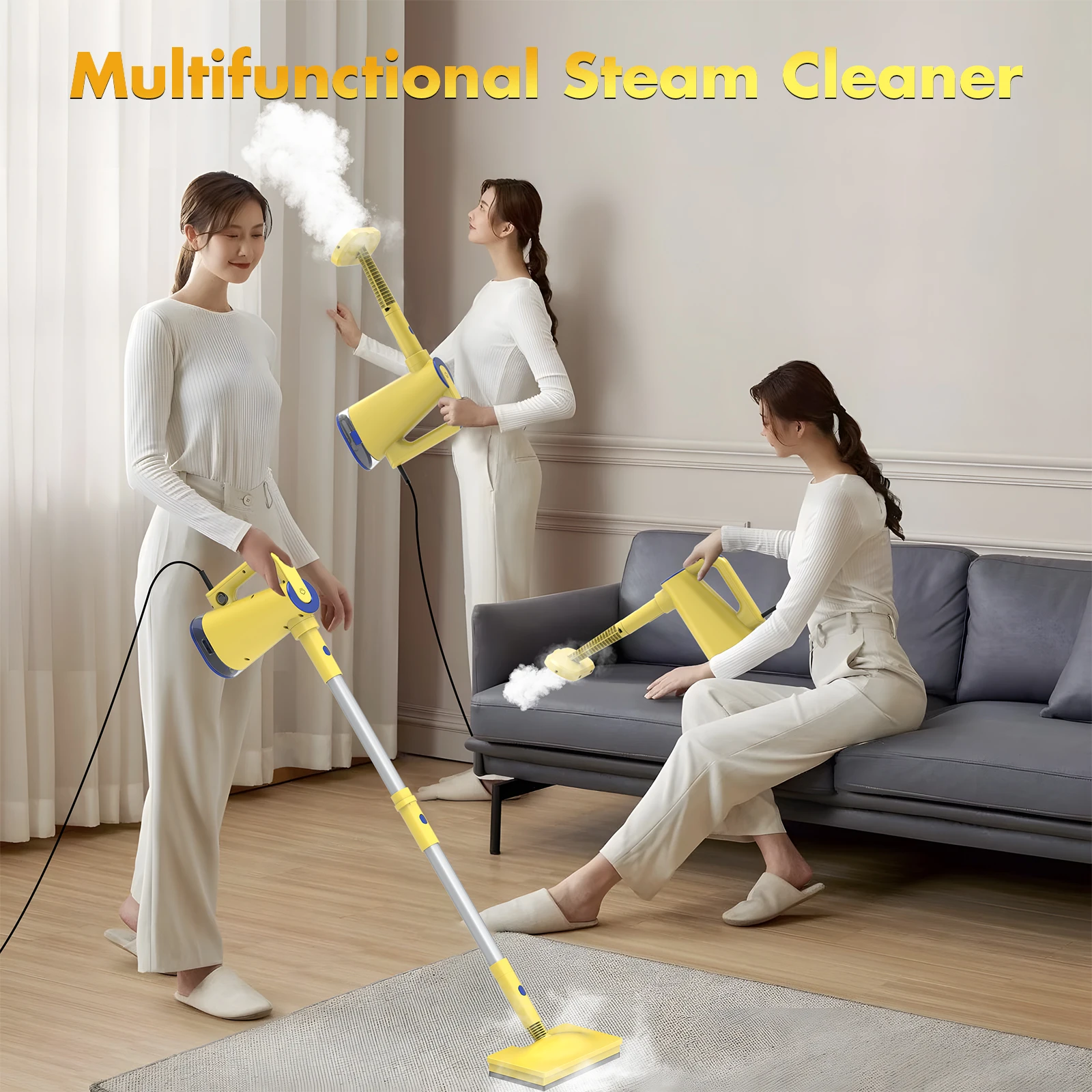 

Steam Mop with Detachable Handheld Steam Cleaner for Home Cleaning Hardwood Floor 6-in-1 Multi-function Attachments