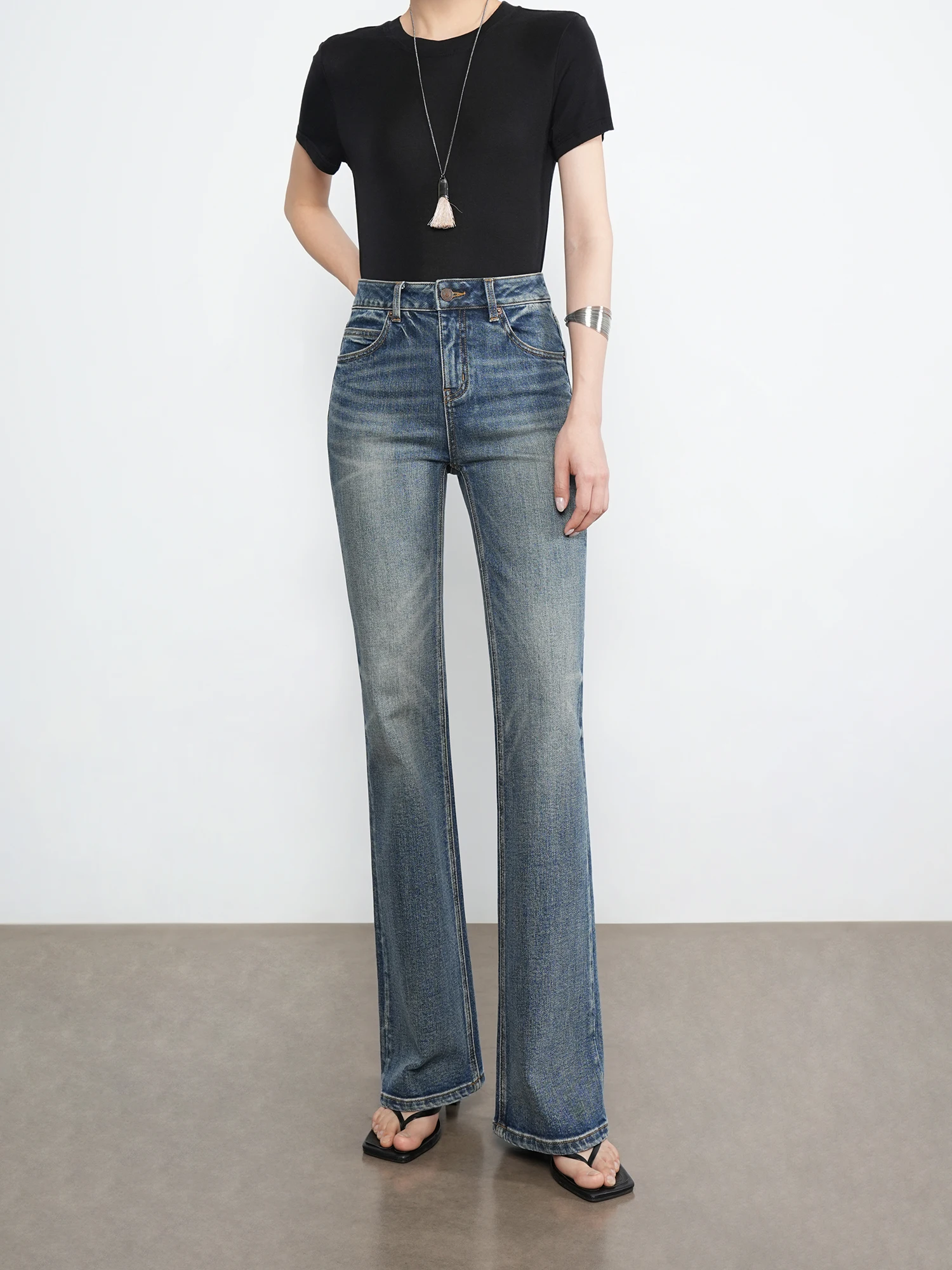 

High Waist Straight Leg Slimming Denim Jeans Women's Cleanfit Waed Blue Jeans Stretchable Wear Resistant Daily Wear