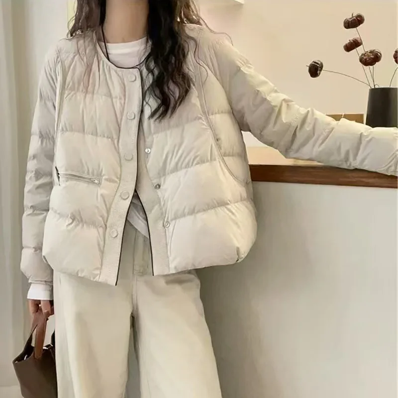 Jaqueta curta de pato para baixo feminina inverno em torno do pescoço casual casacos mulher nova moda outerwear двухстоrosoftняя (13)ртка JK-195