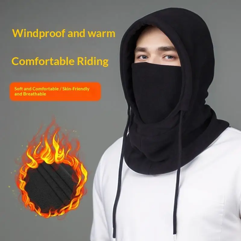 1Pcs Windproof Mask With Drawstring Unisex Winter Ski Mask Knit Hood Motorcycle Riding Headgea Warm Knitted Cap Cold Weather