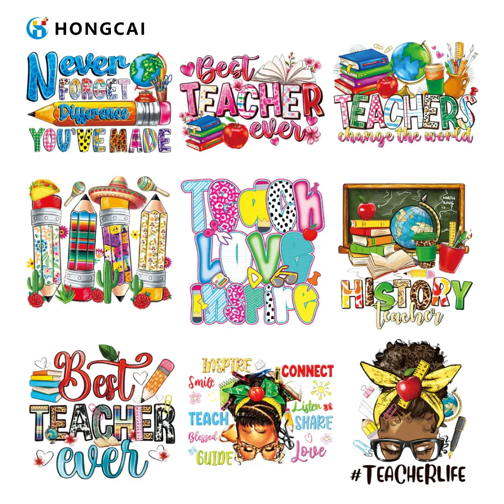 9Pcs School Style Iron-On Stickers, durable and user-friendly for daily wear & crafts.