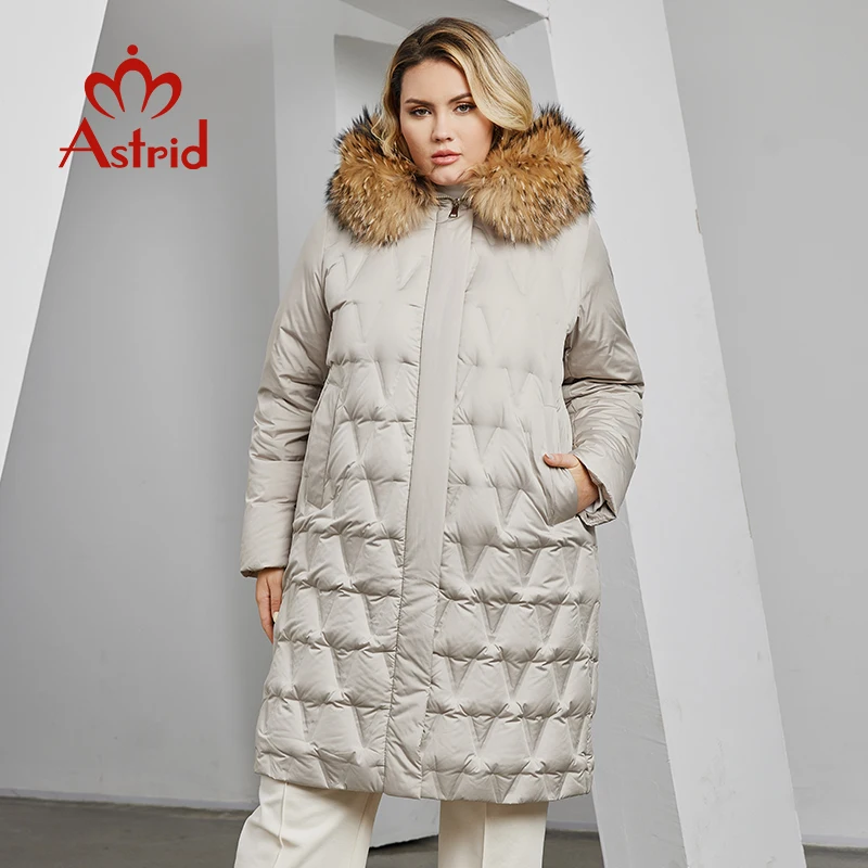 Astrid Women\'s Jacket Winter 2023 Plus Size Down Jackets Big Fur Collar Hooded Long Coat Women Parka Embossing Female Clothing