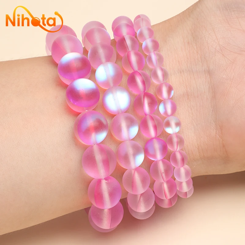 Matte Rose Red Austria Crystal Glitter Moon Stone Bracelet Fashion Jewelry Single Circle Elastic Rope Charoite Bracelet Gifts image 5