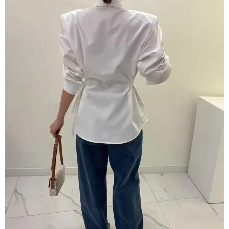 QWEEK Office Elegant Woman Basic Shirt Korean Style Youthful Chic Tunic Solid Color Blouse Long Sleeve Button Up Clothes Autumn