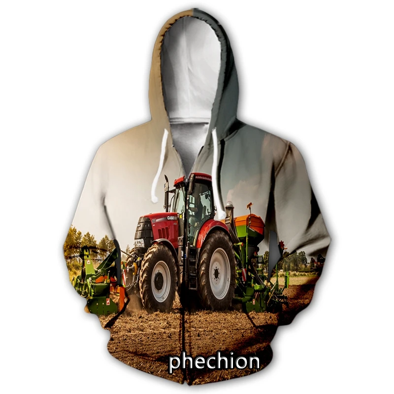 

phechion New Men/Women Agriculture Machinery Tractor 3D Print Casual Zipper Hoodies Fashion Coat Hip Hop Sports Zip Hooded B95