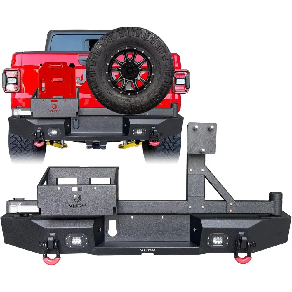 

Задний бампер текстурированный черный, совместимый с Gladiator JT 2020-2026 годов выпуска, с креплением для запасного колеса и отсеком для запасного бака