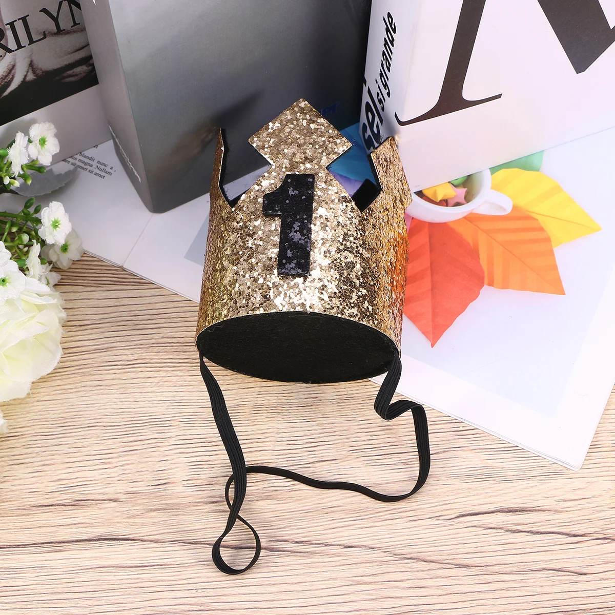 

Crown Hat Tiara Party Supplies for Kids Baby Birthday Celebration Black and Golden Photo Props Lightweight Durable Fabric