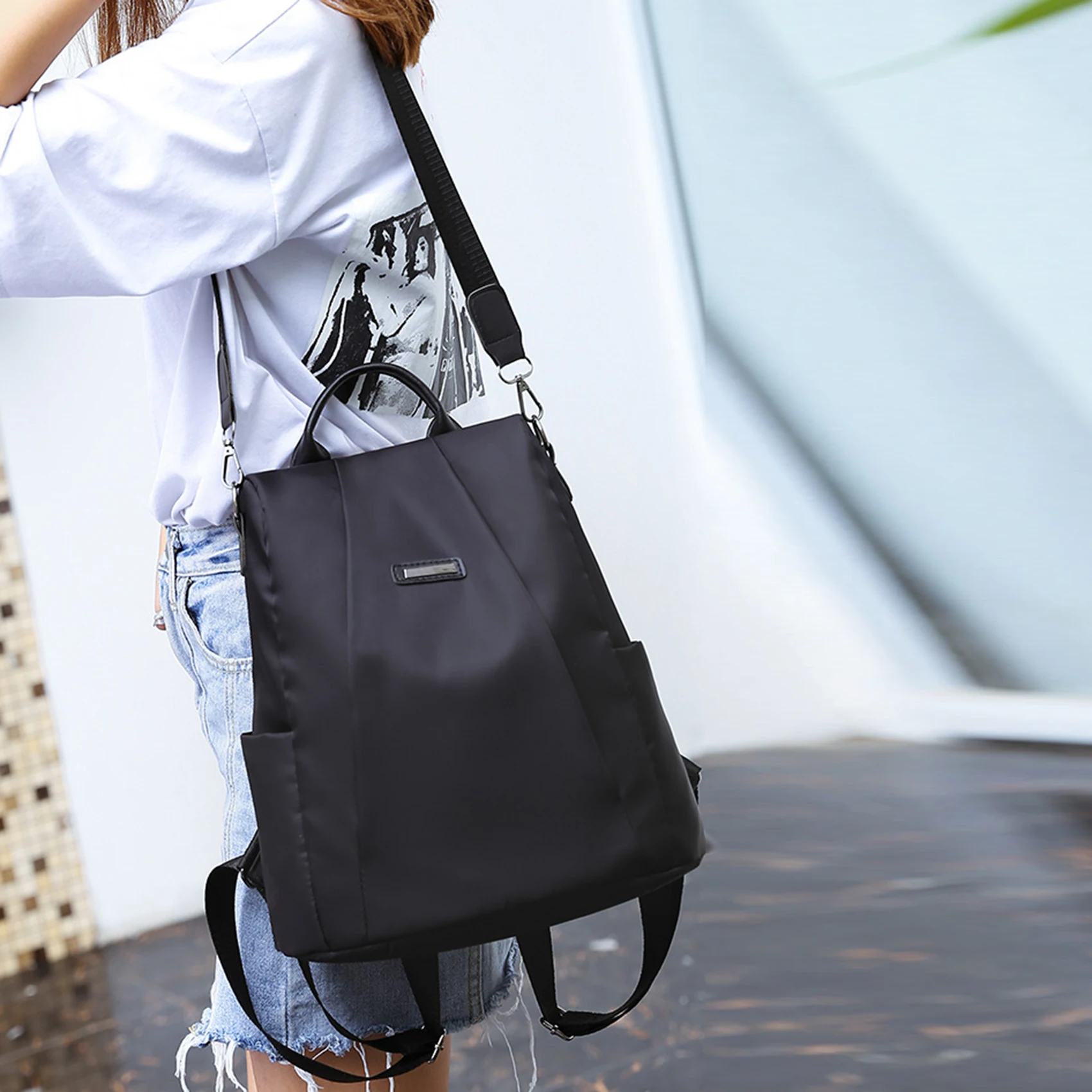 Women Backpack Casual Simple Solid Color Female School Bag Fashion Large Capacity All-match Travel Lady Shoulder Bag Black Khaki