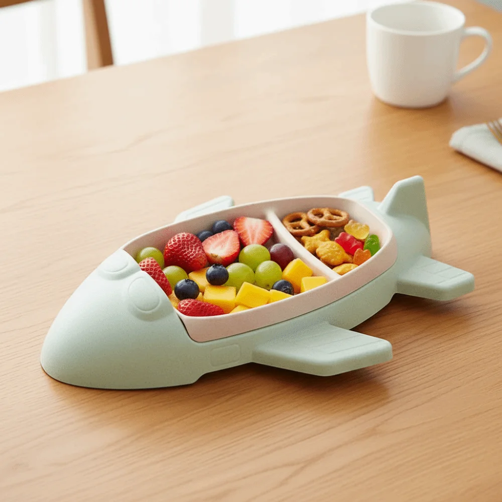 Household Cartoon Airplane-Shaped Children's Plate Deepened Detachable Dinning Plate Plastic Divided Food Dish Gifts