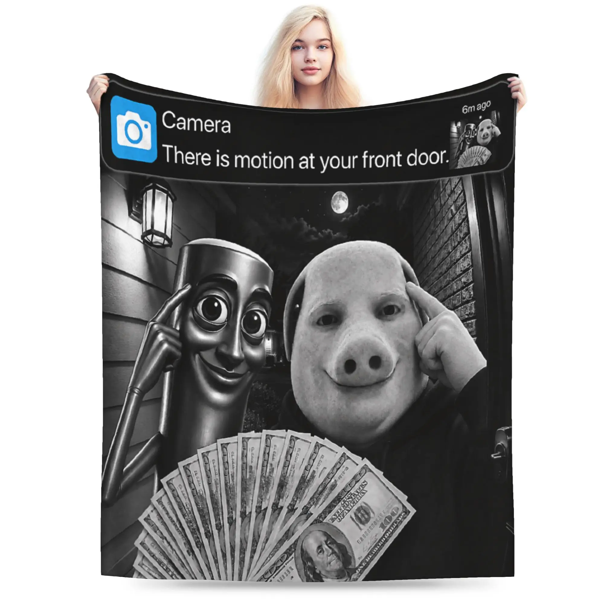 Tung Tung John Pork There is Motion At Your Front Door Throw Blanket For Bedroom Travel Car Flannel Bedspread Bed Cover