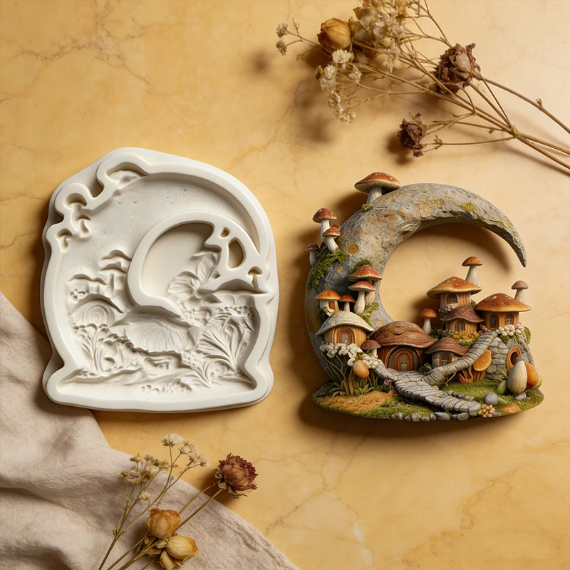 Moon Mushroom House silicone mold, glue application mold, for making resin and gypsum handicrafts, decorative pendants - view 3