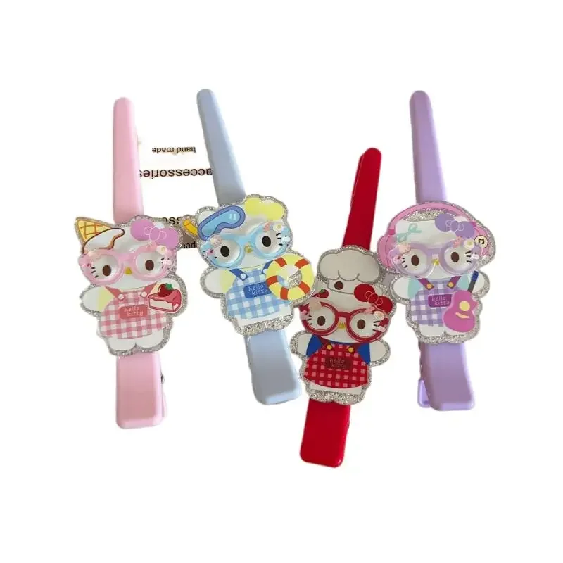 1 Buah Celemek Kacamata Hello Kitty Jepit Rambut Kartun Lucu Hati Anak Perempuan Trendi dan Serbaguna Dekoratif Poni Jepit Rambut Hadiah Anak Perempuan