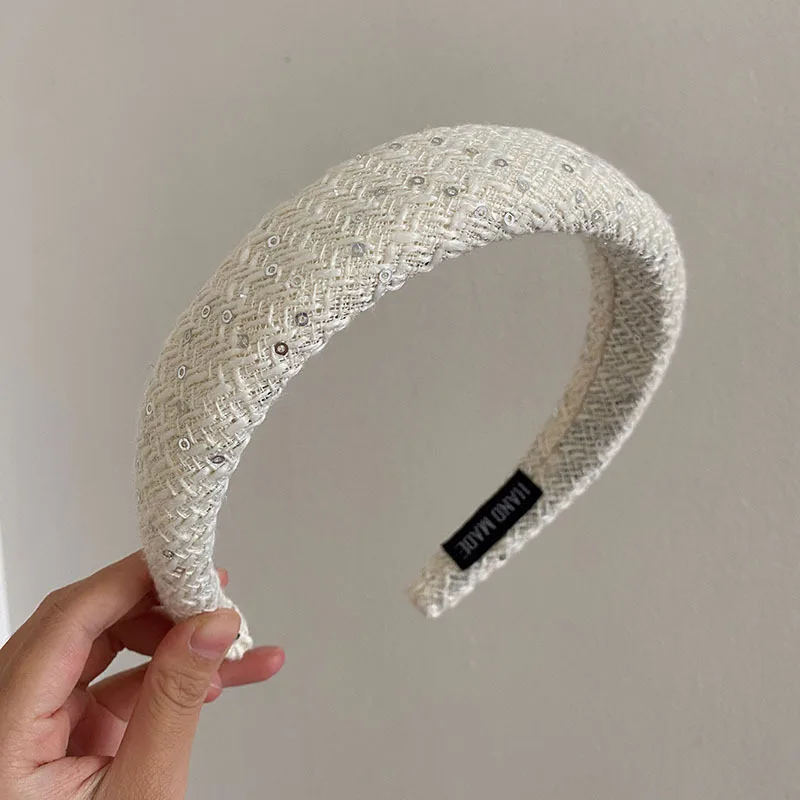 luxury Fabric Headbands for Girls Sequins Wide-brimmed Sponge Headband Solid Dot Hoop Hairband Girls Hair Accessories