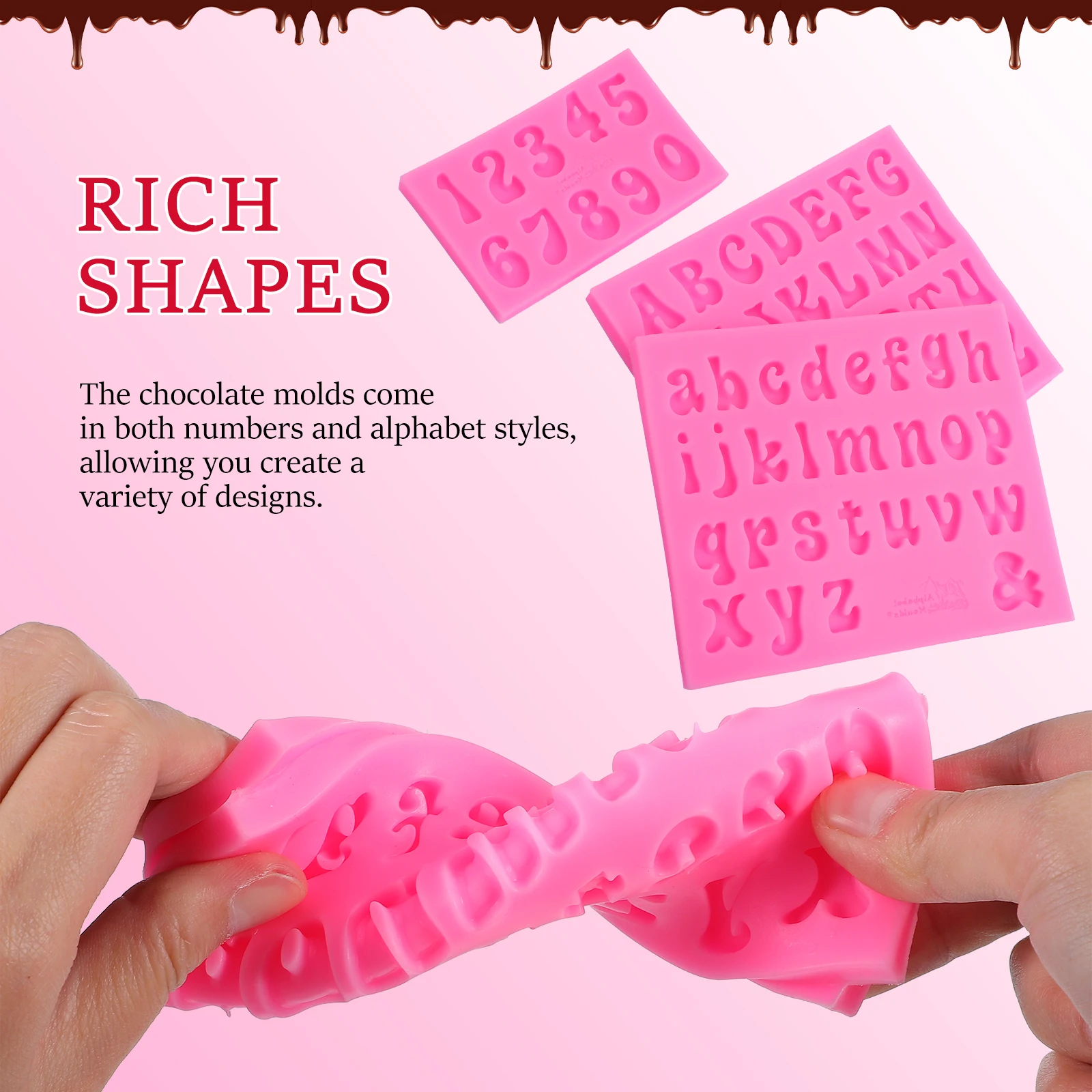 

3Pcs Chocolate Letter Molds Silicone Number Alphabet Mold Candy Fondant Baking Mold Kitchen Use Alphabet Molds for Chocolate