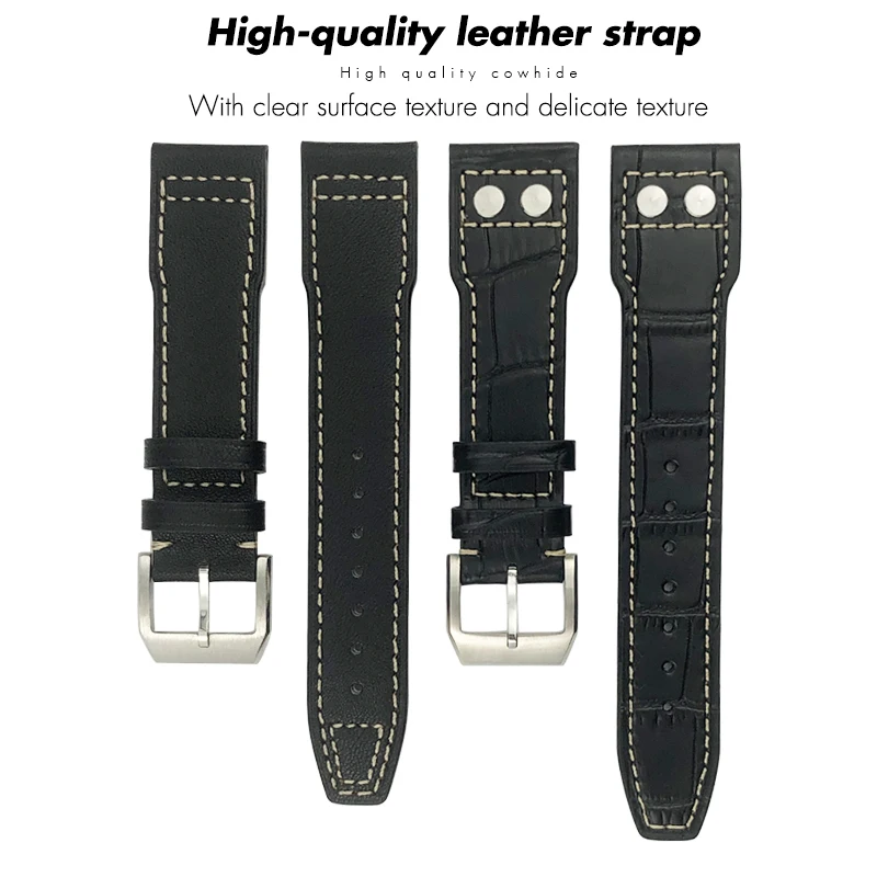 Leather Watchband 20mm 21mm 22mm With Rivets for IWC Portofino Big Pilot's Watches Spitfire TOP GUN Brown Real Cowhide Strap