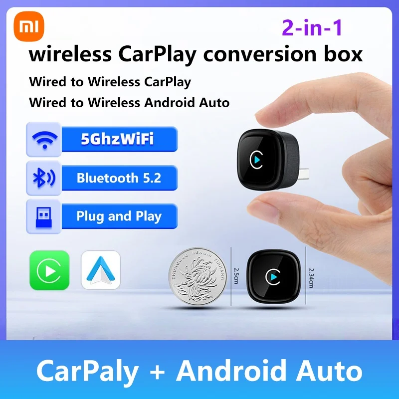 Xiaomi 2 in 1 Wireless CarPlay Adapter Android Auto for Car 5G WiFi Plug Play Fast Connection Universal Fit for iPhone Samsung